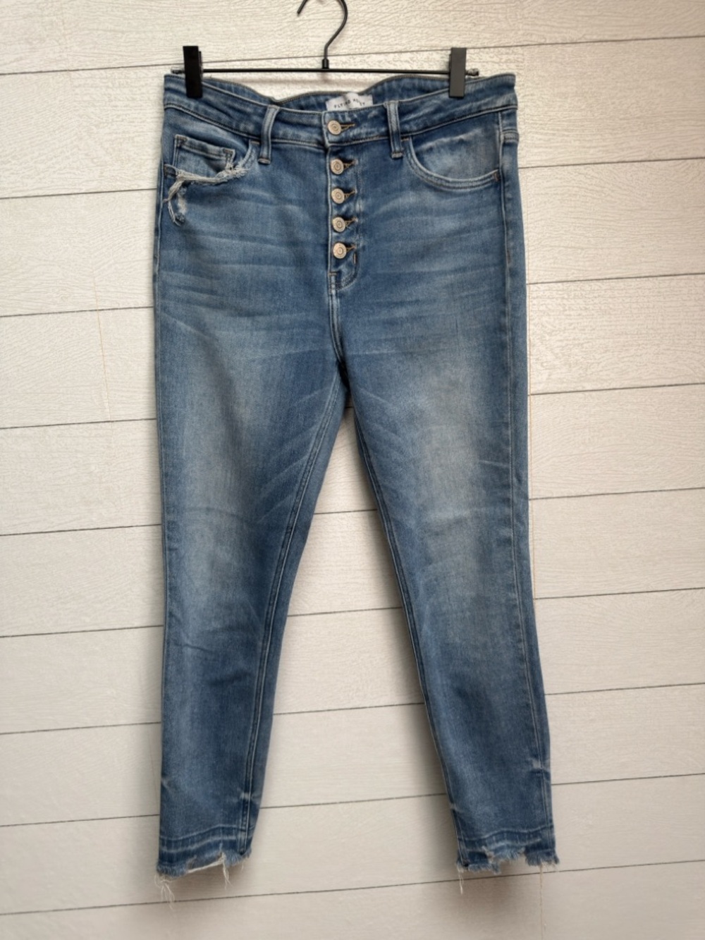 Flying Monkey High Rise Button Fly Distressed Raw Hem Skinny Jeans Size 30/10